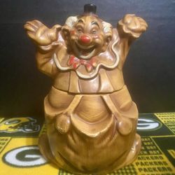 Vintage Happy Clown Hands Up Cookie Jar Canister. 