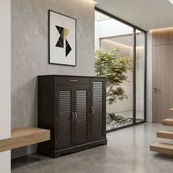 Contemporary Wood Shoe Storage Rack with Drawer