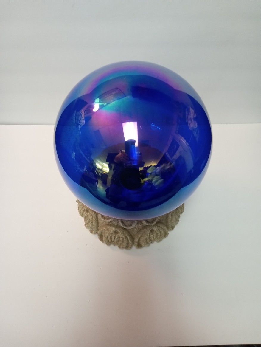 Vintage Large Crystal Ball Glazed Glass Sapphire Blue