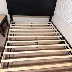 Full Size Bed Frame – Black Upholstered Headboard