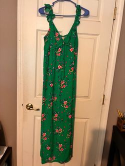 Green Floral Maxi Dress with Ruffle Straps