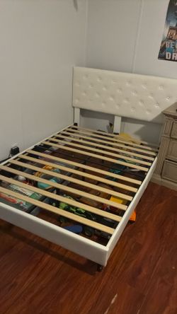 Full size white faux leather bed frame
