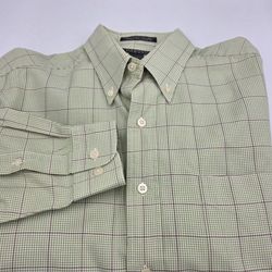 Harold Powell Mens Casual Long Sleeve Botton Up  Green Plaid Dress Shirt Medium 