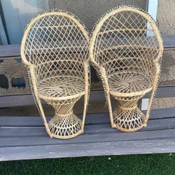 Vintage Wicker Chairs Plant Stands X 2