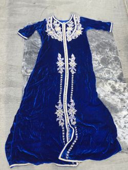 Morrocan Royal Blue Velvet Embroidered Kaftan Dress