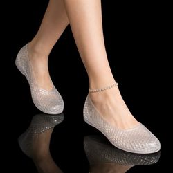 Women’s Clear Jelly Ballet Flats Diamond Texture Slip-On Shoes, 11