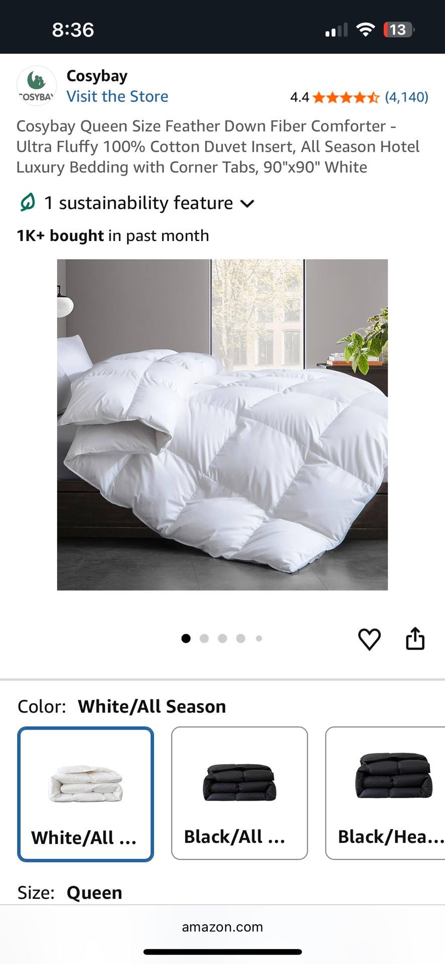 Cosybay Queen Sized Down Feather Fiber Comforter