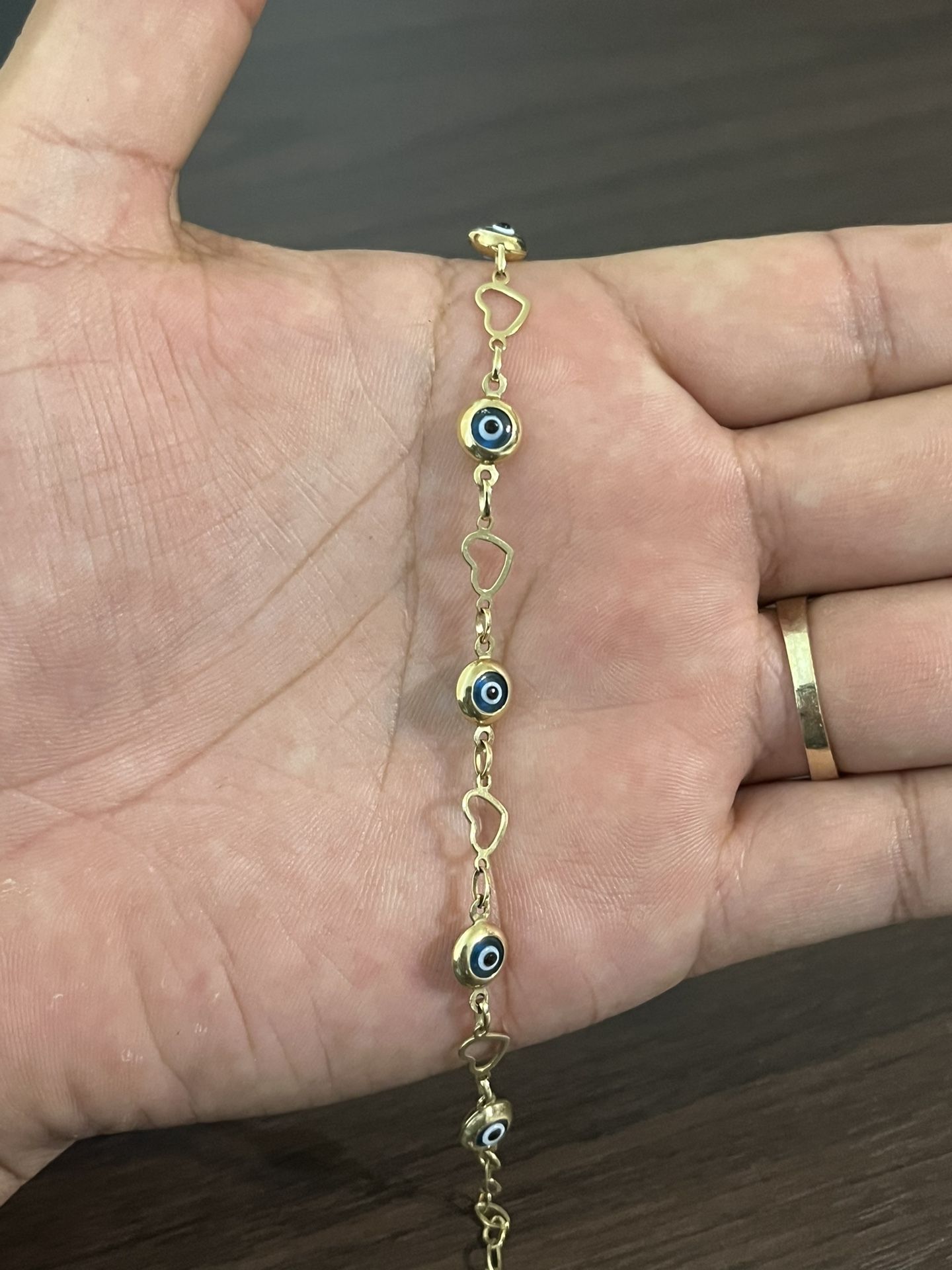 14K Solid Gold Evil Eye Bracelet