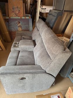 Gray Fabric Power Reclining Sofa with Console