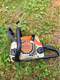 This is the Stihl MS 180 C chainsaw, a lightweight model for home use.