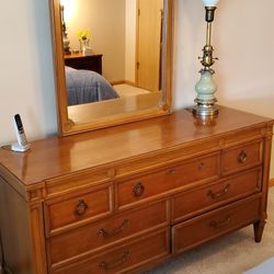 Long Dresser, Mirror, Tall Chest of Drawers and Night Stand