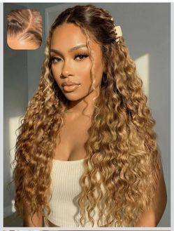 🔥Brand new 🔥 30inch 13X6 Honey Blonde Wig Deep Wave Lace Front Wig Human Hair Pre-Plucked Blonde 13x6 Hd Lace Front Wig 180% Density For Women