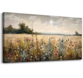 New!✨ beautiful 40x20 farmhouse meadow wildflower canvas wall art