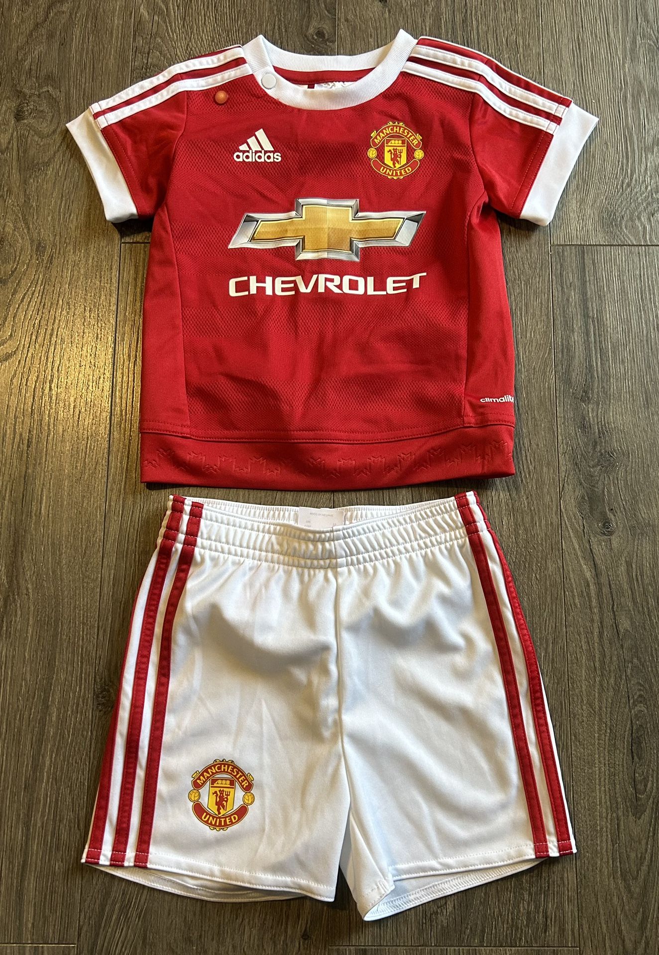 Manchester United Chevrolet Adidas Shirt and Shorts Climalite Size 9M US