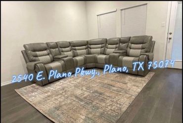 Gray Leather Reclining Sectional Sofa
