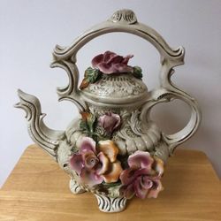 Vintage Floral Teapot Capodimonte Sculpture