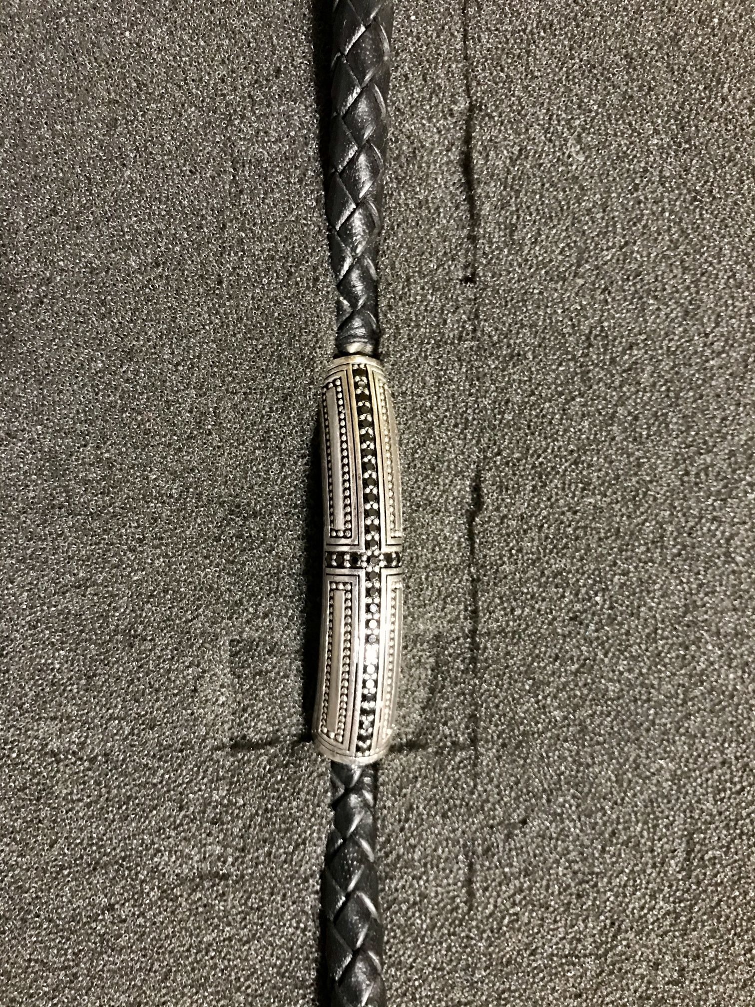 Men’s Thomas Sabot Silver, Stone & Leather Cross Bracelet