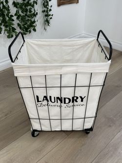 Rolling Laundry Metal Laundry Basket With Removable Bag 