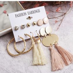 Earrings for Women Girls, Boho Statement Tassel Earrings Ethnic Hoop Silver Drop Dangle Earrings Set