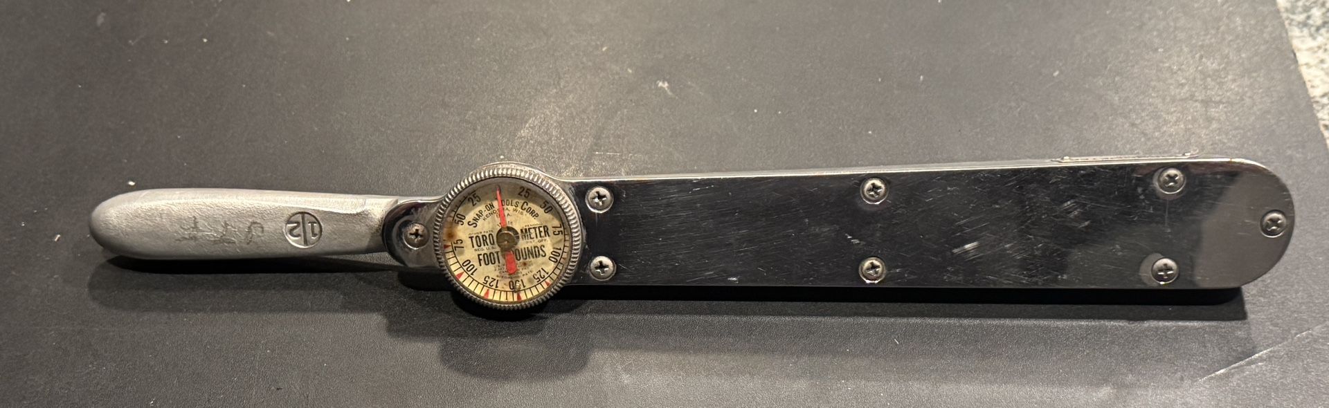 Vintage Snap-On Tools 1/2" Drive TORQOMETER TQ-150 Torque Wrench, 0-150 Foot lbs. Works, not calibrated. Has owners marks