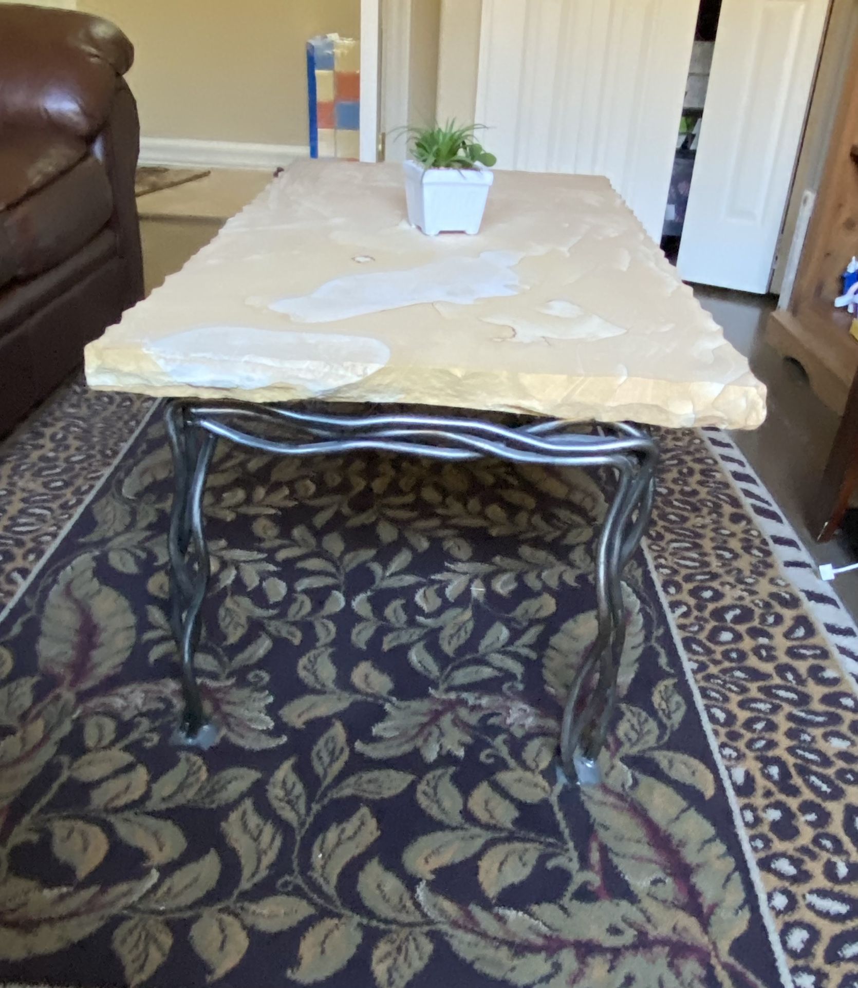 Sandstone Table With Metal Frame