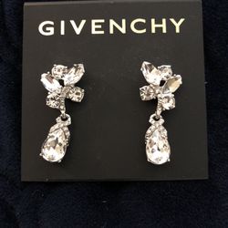 GIVENCHY SILVER TONE CLEAR  STONE DROP EARRINGS