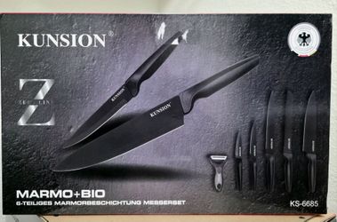 Kunsion 6-Piece Non-Stick Kitchen Knife Set with Peeler – Black Matte Finish