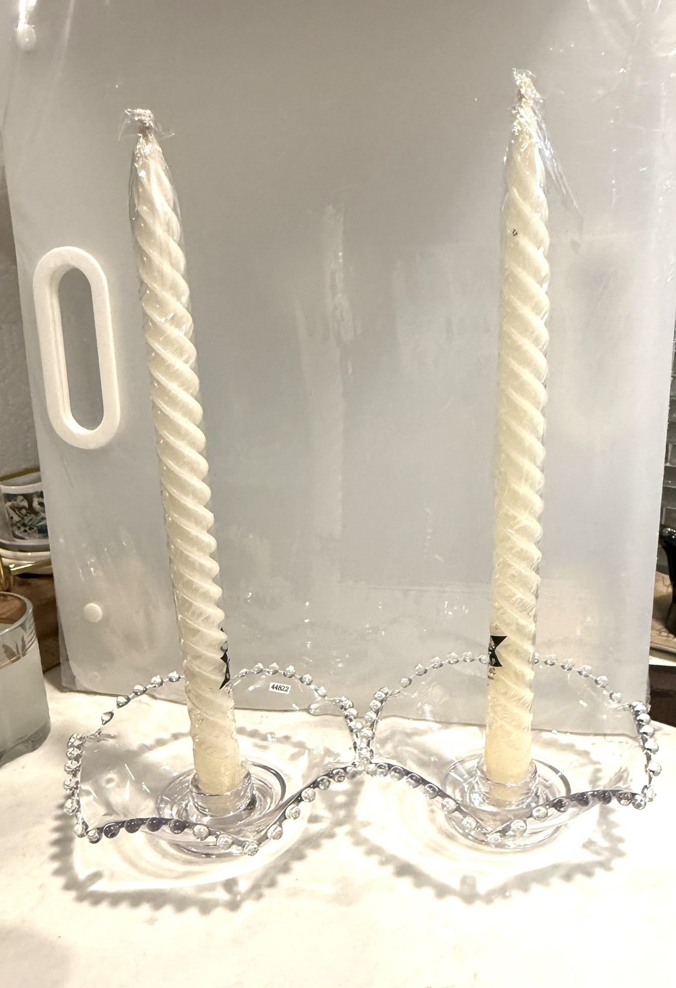 Beautiful Pair Vtg Imperial Glass Candlewick Pattern Candle Stick Holders  Set of 2 Ruffled / Wavy Edge Bowl Shaped  Approx 5.25” diameter x 2.25” T a