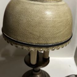 Vintage Retro Gold Tan Metal & Brass Lamp 3 Lights 