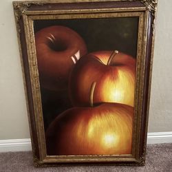 🍎🍏 Large Framed Apple Painting - 45” x 33” Elegant Wall Art 🎨 📍 Pickup Location: s. Durango & 215 near IKEA  Beautiful large painting featuring ri