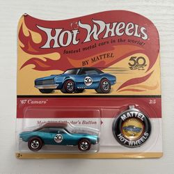 Hot Wheels UNPUNCHED 50th Anniversary Blue '67 Chevy Camaro w/ Collector Button