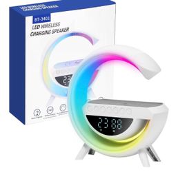 Smart Alarm Clock with Wireless Charging, 9.45" RGB Night Light Table Lamp, Bluetooth Speaker, Sound Machine, Sunrise Wake Up Light, Dimmable LED Lamp