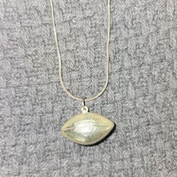 Sterling Silver 30” Box Chain Necklace with Sterling Silver Football Charm 