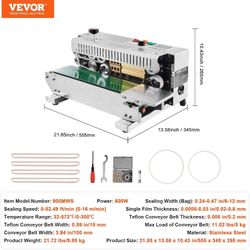 Continuous Bag Band Sealing Machine, 0.24-0.47 in/6-12 mm Seal Width, Horizontal Band Sealer Machine with Digital Temperature Control, Carbon Steel Ba