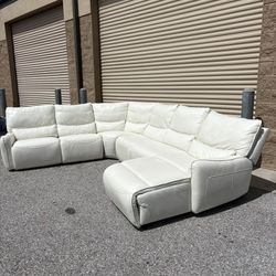 White Leather Top Grain Recliner Sectional