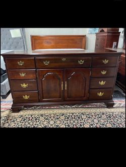 Cherry Wood Dresser with Brass Hardware