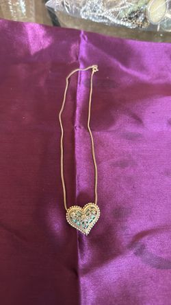 Gold Heart Pendant Necklace with Turquoise Detail