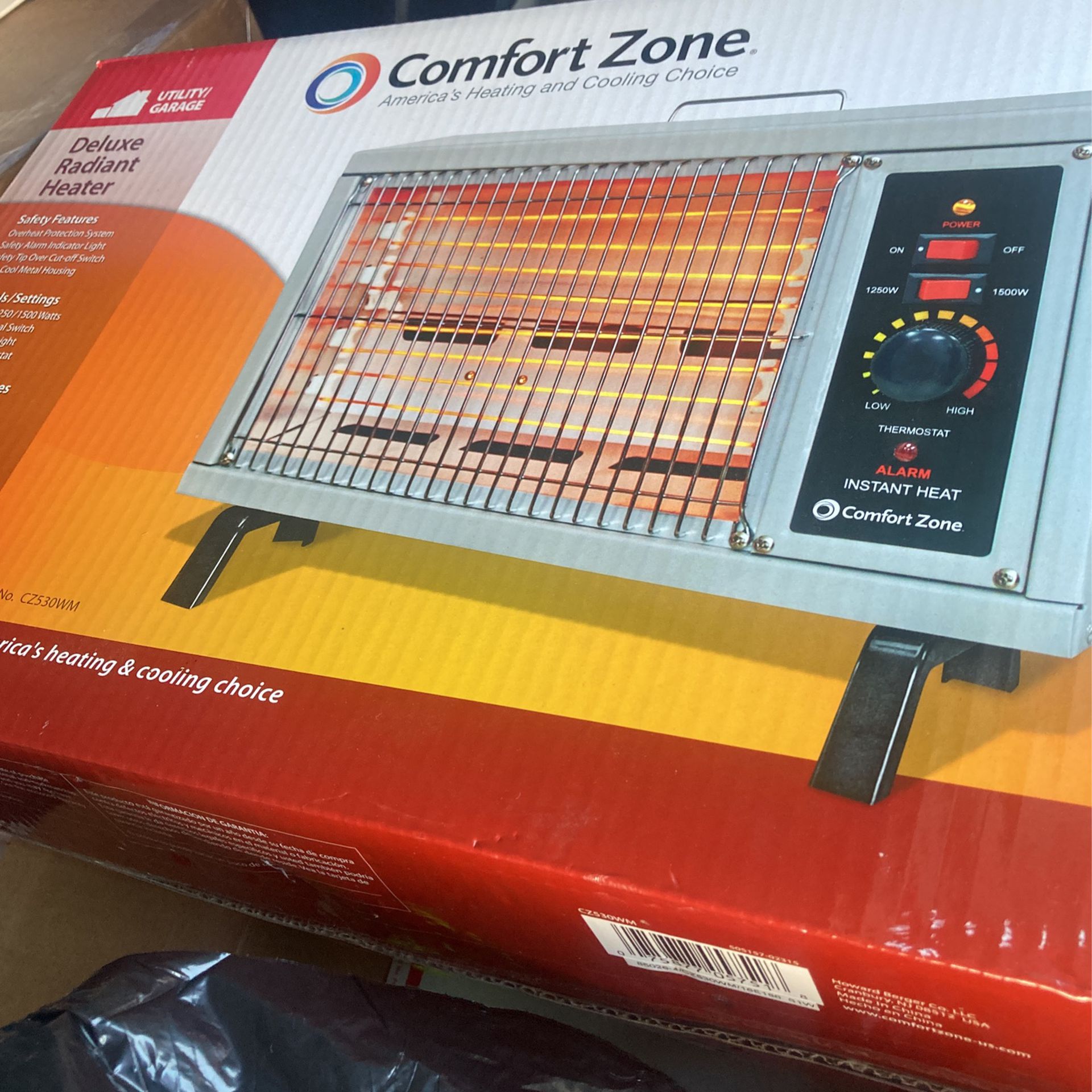 New Comfort Zone Deluxe Radiant Heater Utility Garage CZ530WM 1250/1500 Watts