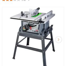 10 in. 15 Amp Table Saw with Metal Stand, Miter Gauge, Push Stick and Rip Fence