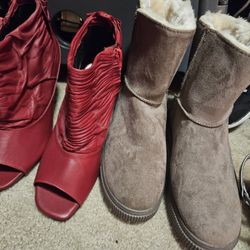 Both Size 7.5 To 8.  Red Ones For 4 And Brown Ones Like New For 10