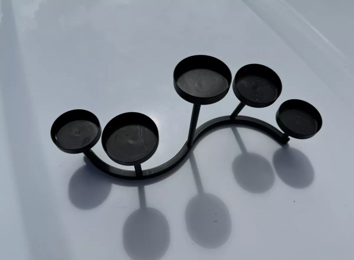 Decorative Wavy 5 Candle Holder Centerpiece Black Metal