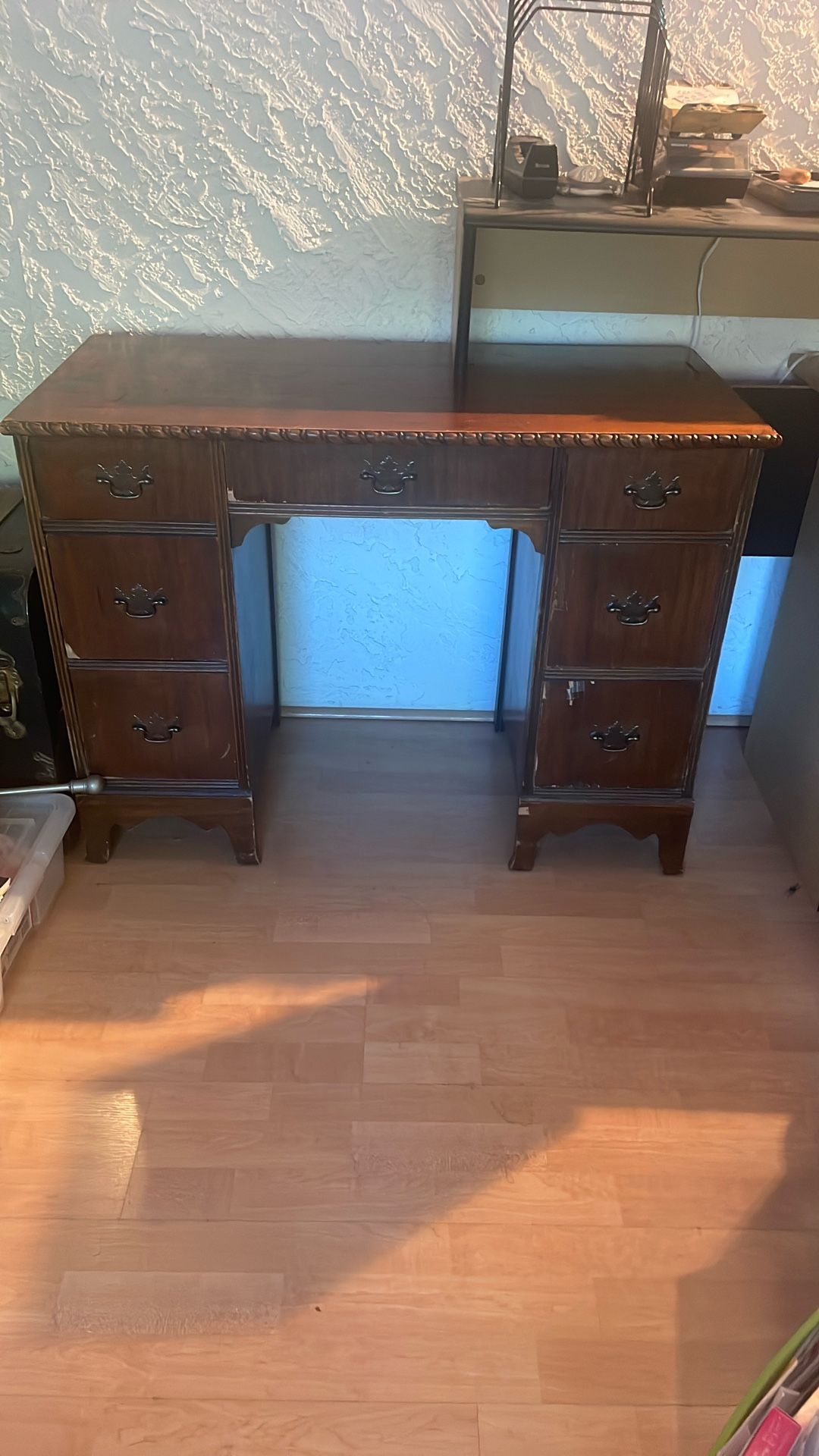 Antique Wood Desk 7 Drawer
