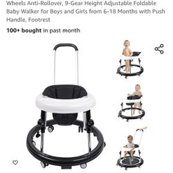 Baby Walker with Wheels, 3 in 1 Activity Center with Mute Wheels Anti-Rollover, 9-Gear Height Adjustable Foldable Baby Walker for Boys and Girls from 