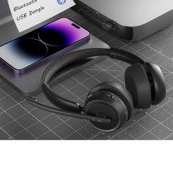 Wireless Headset with Microphone for PC, Bluetooth Headset with Noise Canceling Microphone & HI-FI Stereo Sound, USB Wireless Headset for Laptop, 65 H