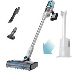 Clean and Empty Bagless Cordless HEPA Filtration Stick Vacuum and Auto-Empty System Multi-Surfaces in White/Peacock