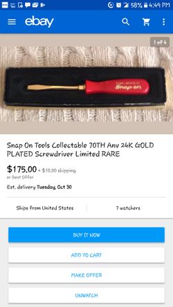 Snap on collector 24k plated screw driver