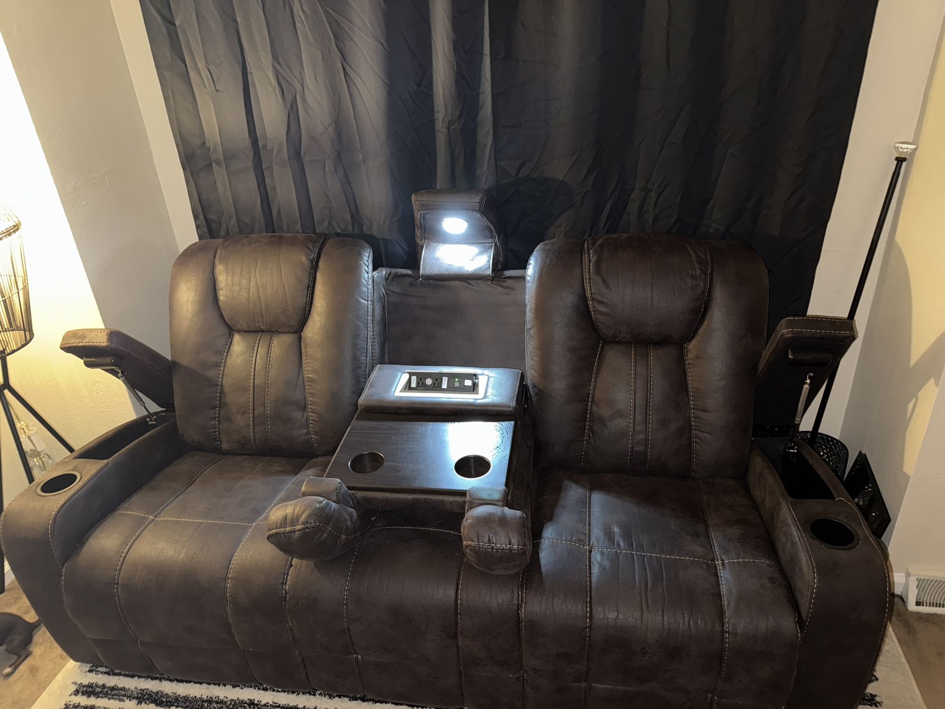3 seat recliner sofa , with usb outlets as well as plug in and a light