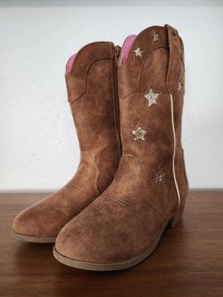 Size 1 Girls Brown Suede Cowboy Boots with Stars