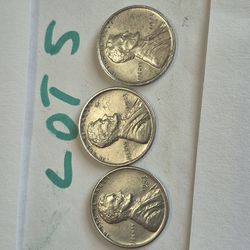 3 Vintage 1943  PDS Steel Lincoln Wheat Pennies BU