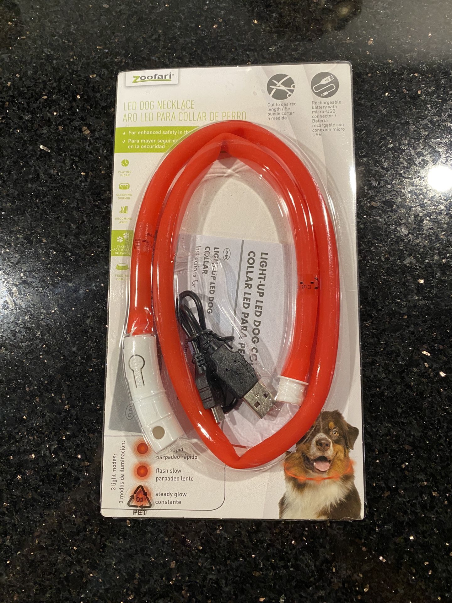 Zoofari LED Dog Necklace Safety Collar 3 Light Modes Rechargeable Cut to Size